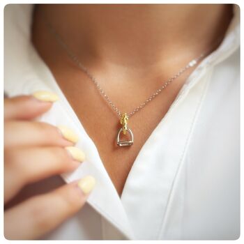 Personalised Sterling Silver And Gold Stirrup Necklace, 4 of 12