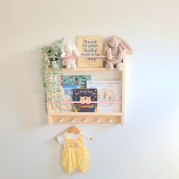 Nursery Bookcase With Rail And Pegs, Nursery Decor, 5 of 11