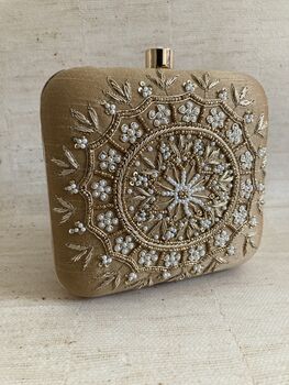 Gold Raw Silk Mandala Design Square Clutch Bag, 9 of 9