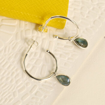 Sterling Silver Hoop Earrings With Gemstone, 5 of 7