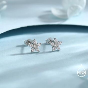 Sparkly Forget Me Not Flower Tiny Stud Earrings In Sterling Silver With Cz Crystals, 2 of 11