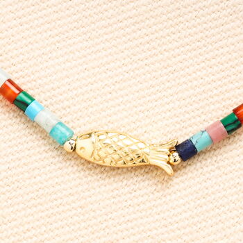 Semi Precious Stone Fish Beaded Bracelet In Gold Plating, 2 of 4