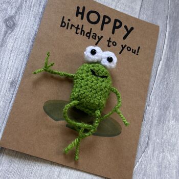 Frog Hoppy Birthday Crochet Birthday Card Handmade, 4 of 12
