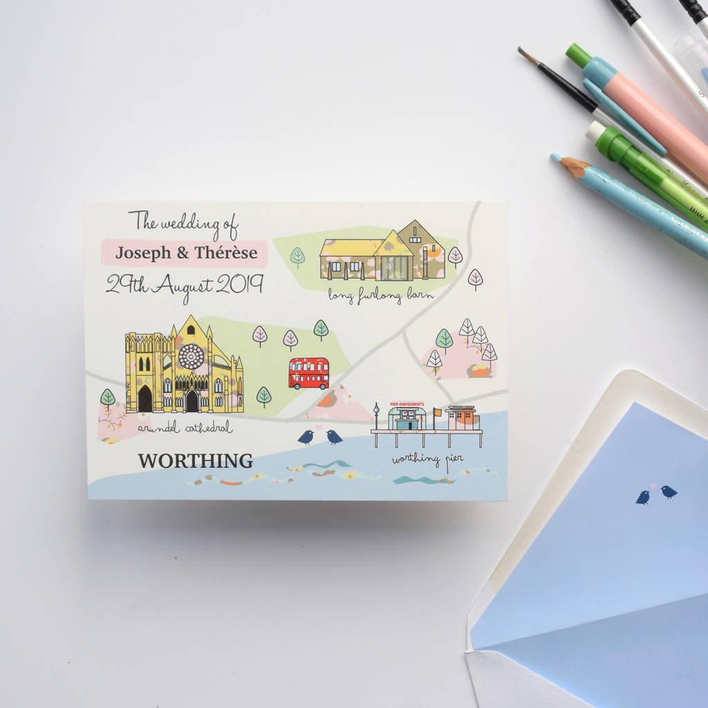 Illustrated Custom Map Wedding Invitation By Paper and Inc