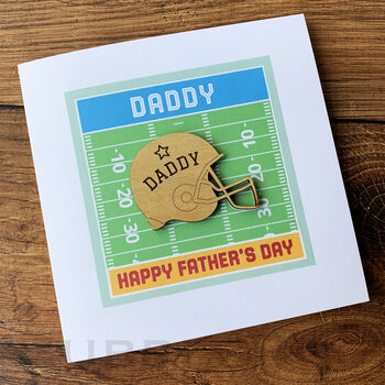 Personalised Father's Day Card With Wooden American Football Helmet, 3 of 7