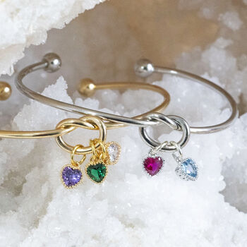 Friendship Knot Bangle With Birthstone Hearts, 5 of 10