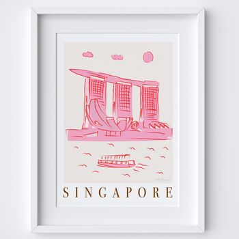 Singapore Pink City Skyline Scene Travel Art Print, 2 of 2
