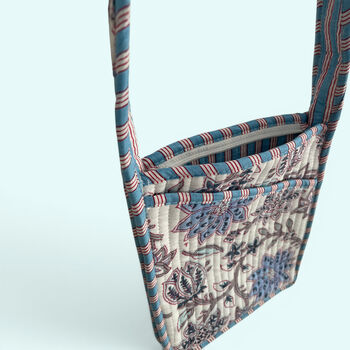 Mini Cross Body Bag | Pale Blue And White Block Print Floral, 4 of 5