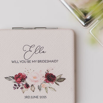 Personalised Burgundy Flowers Square Compact Mirror With Name And Message, 5 of 6