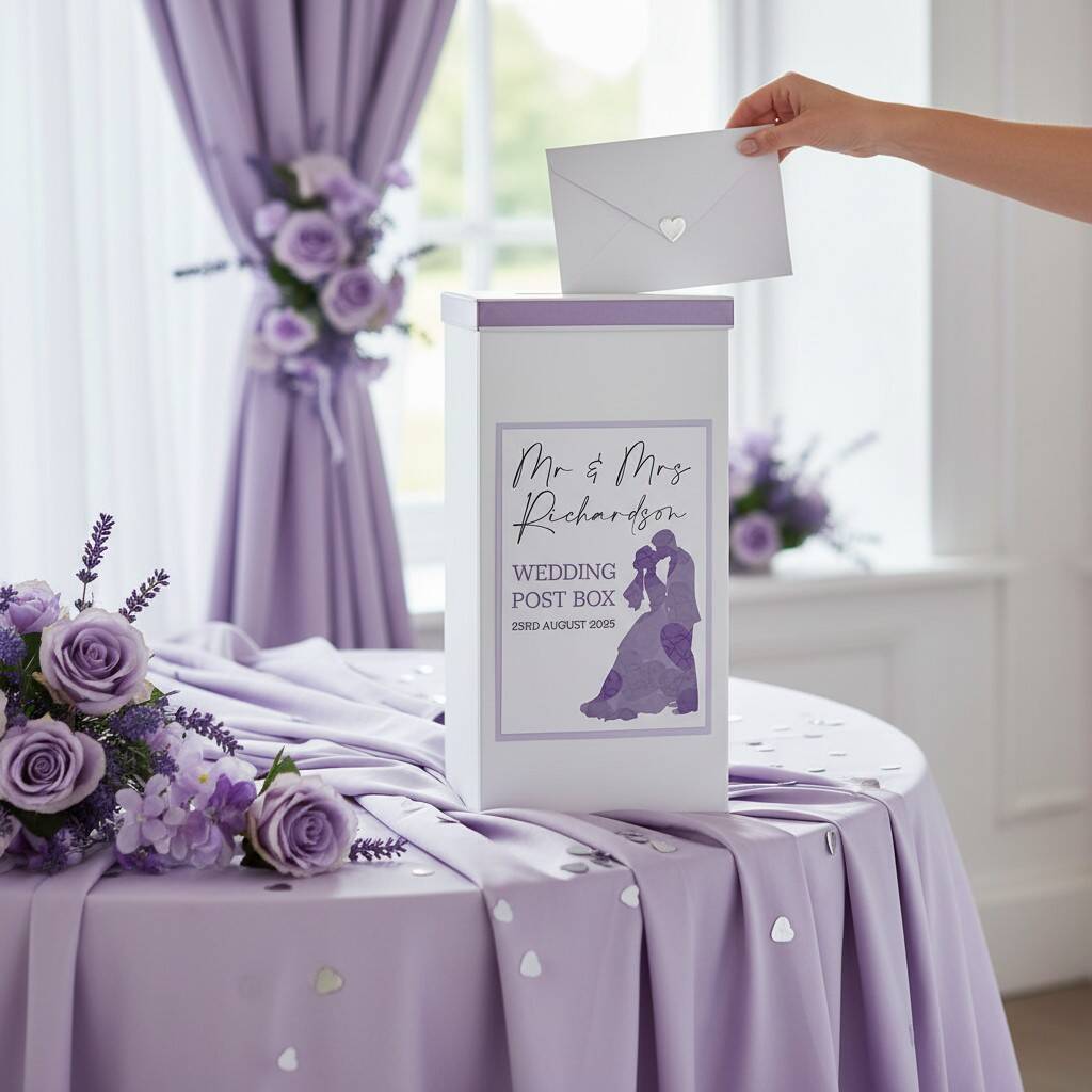 Bride And Groom Silhouette Wedding Card Post Box, 1 of 5