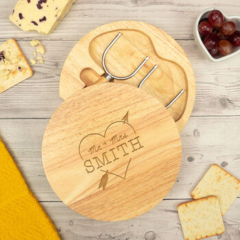 Personalised Wedding Cheese Board Set 'Heart And Arrow', 2 of 8