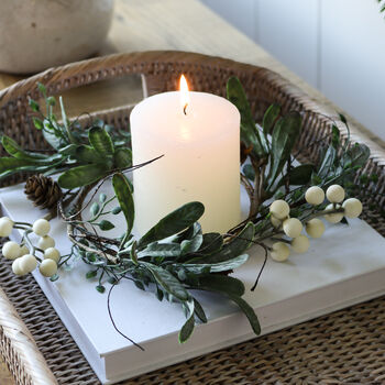 Faux White Berry And Eucalyptus Candle Ring, 2 of 4