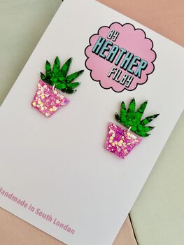 House Plant Glitter Earrings / Plant Lover Gift / Botanical Statement Jewellery / Cute Garden Accessories, 2 of 5