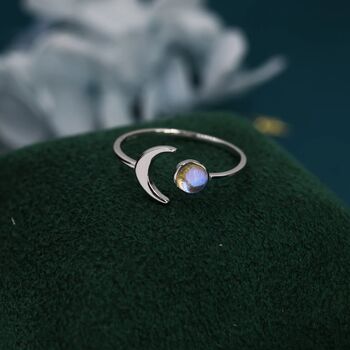Sterling Silver Moonstone Moon Stacking Ring, 3 of 11