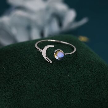 Sterling Silver Moonstone Moon Stacking Ring, 4 of 12