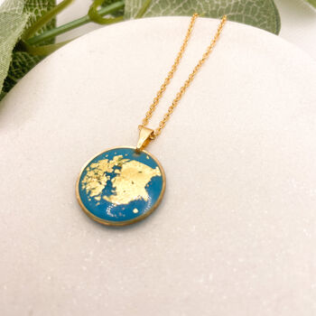 Elegant Blue Gold Foil Circle Necklace, Planet Earth, 4 of 10