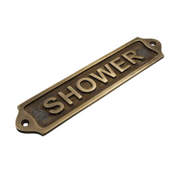 Custom Shower Sign Brass Plaque With Vintage Finish, 3 of 12