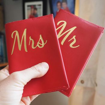Personalised Mr And Mrs Coloured Leather Passport Set, 4 of 7