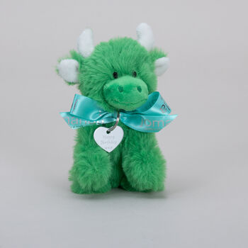 Personalised Mini Green Collectible Highland Cow Soft Toy, Gift Box, 4 of 11