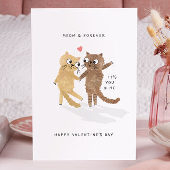 Funny Cat 'Meow & Forever' Valentine Card, 2 of 5