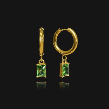 Emerald Pendant Hoop Earring 18k Gold Plated, 2 of 4