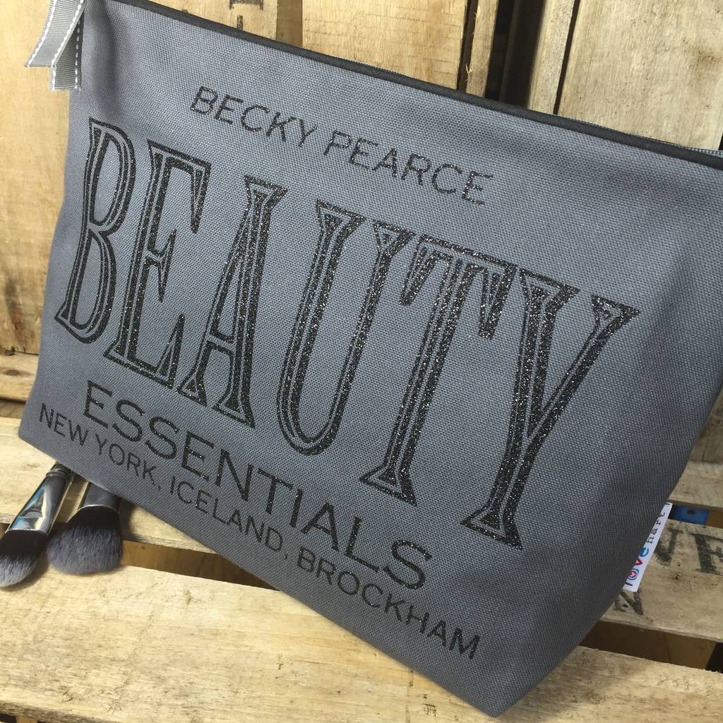 personalised 'nuart font' black luxury wash bag by lovehart