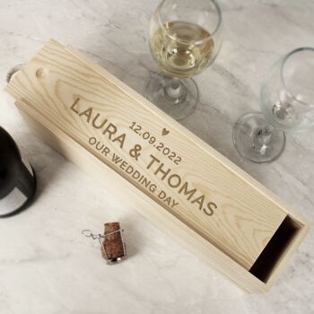 Personalised Love Heart Wooden Wine Bottle Box, 2 of 4