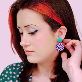 Pink And Purple, Leopard Print Drop Earrings, 2 of 8