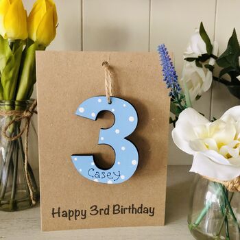 Personalised 3rd Third Birthday Card Wooden Three Gift, 6 of 6
