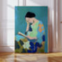 Female Reading Turquoise Art Print, thumbnail 1 of 4