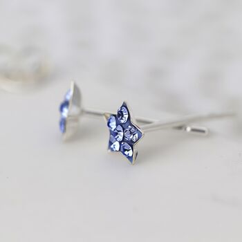 Sterling Silver Twinkling Blue Cz Star Stud Earrings, 3 of 8