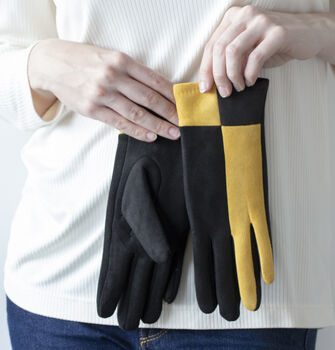 Harlequin Colourblock Suede Touch Screen Gloves, 2 of 12