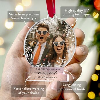 First Christmas Married Photo Ornament Acrylic 2025, 3 of 8