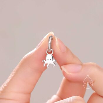 Sterling Silver Cute Octopus Dangle Huggie Hoops, 5 of 10