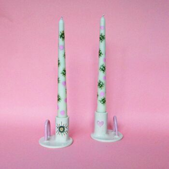 Hand Painted Evil Eye And Heart Tapered Candle Set, 2 of 2