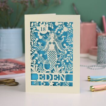 Personalised Papercut Mermaid Birthday Card, 6 of 8