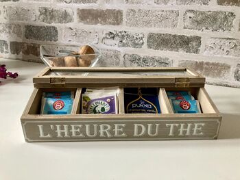 Grey Taupe Wooden Tea Box – “The Hour For Tea”, 3 of 6