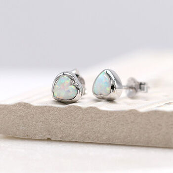 Sterling Silver Opal Heart Stud Earrings, 3 of 4