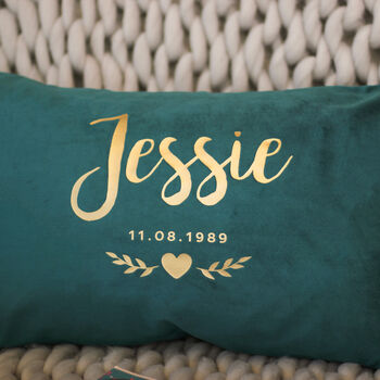 Personalised Floral Heart Name Velvet Cushion For Her, 4 of 4