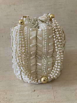 White Handcrafted Pearl Potli Bag, 5 of 9