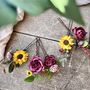 Sunflower, Burgundy And Dusty Pink Hair Pins, thumbnail 6 of 9