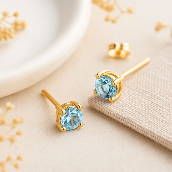 9ct Gold Aquamarine March Birthstone Stud Earrings, 3 of 4