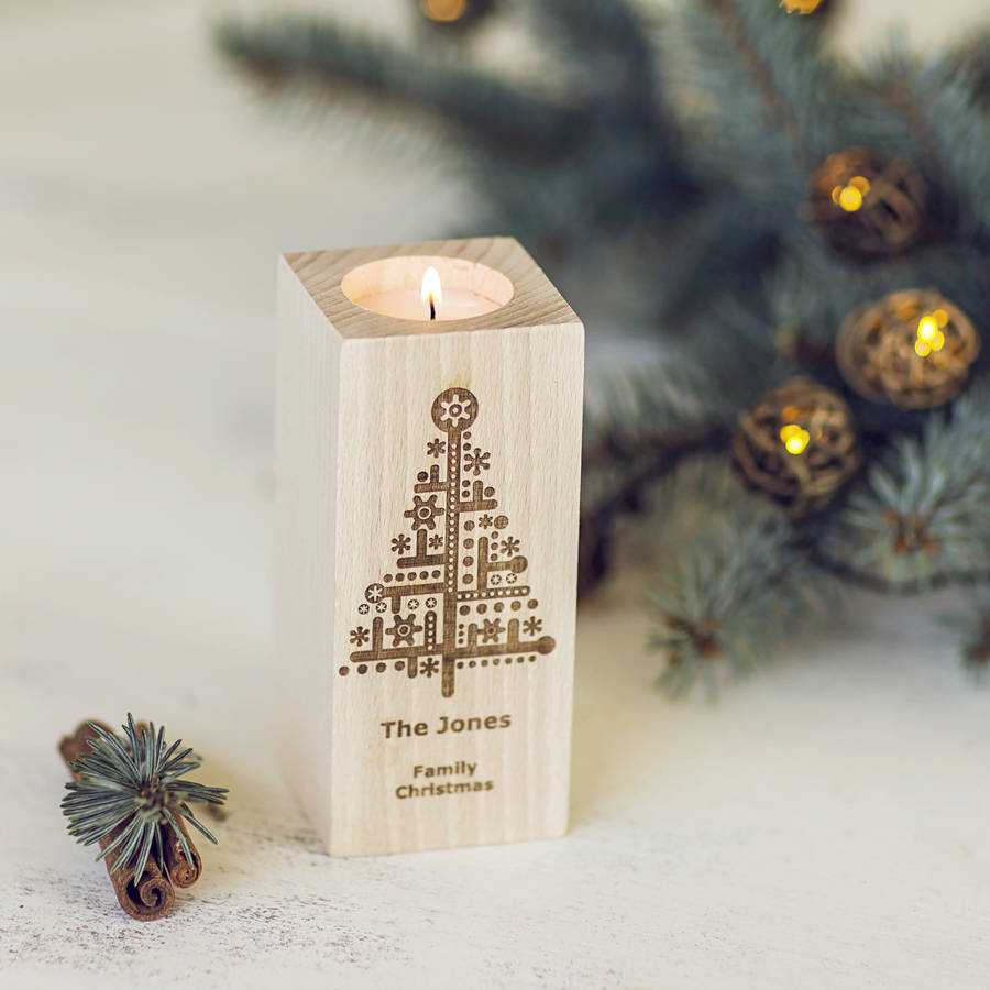 christmas tree personalised tealight candle holder by wooden toy gallery
