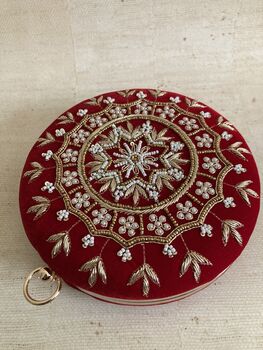 Red Circular Velvet Bangle Clutch Bag, 4 of 8