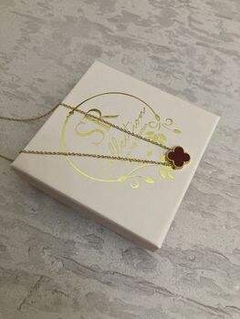 Gold Plated Maroon Gold Single Clover Necklace, 6 of 7