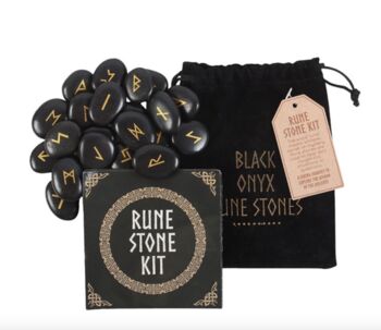 Black Onyx Rune Stones And Guide Book Set, 2 of 6