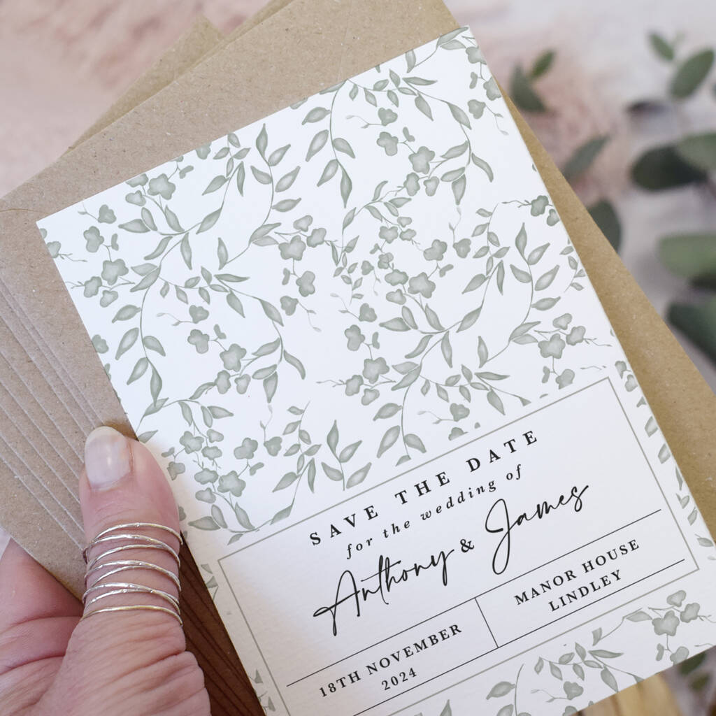 Greenery A6 Save The Date Card, 1 of 2