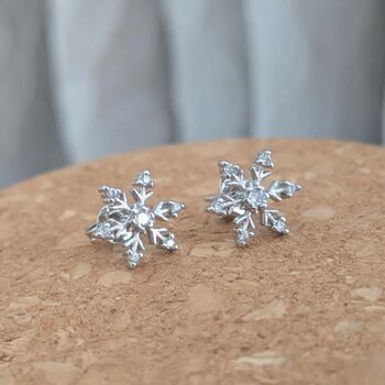 Sterling Silver Christmas Snowflake Earrings, 3 of 10