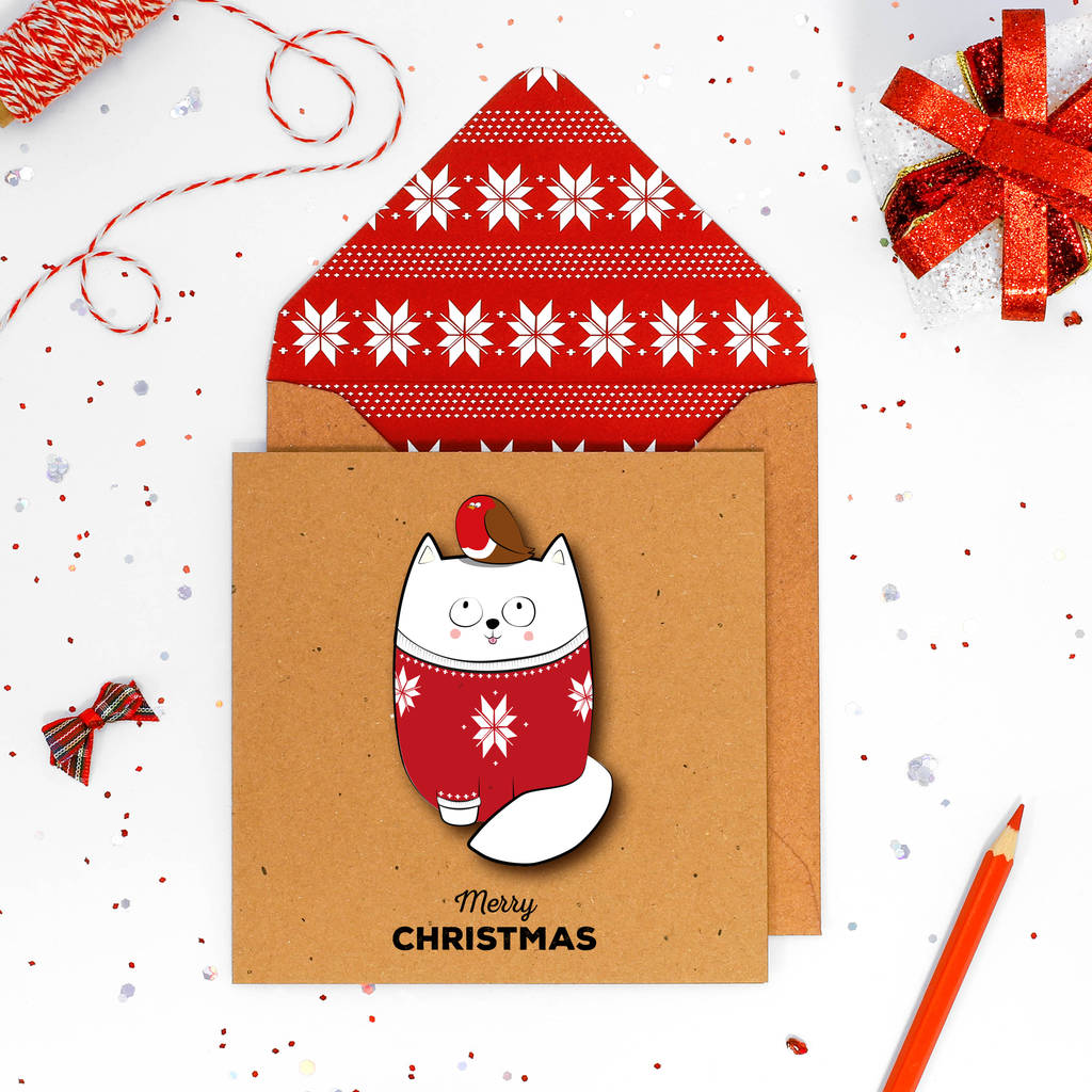 Handmade Christmas Cat Personalised Card Pack