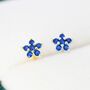 Sterling Silver Sapphire Blue Flower Cz Stud Earrings, thumbnail 1 of 12